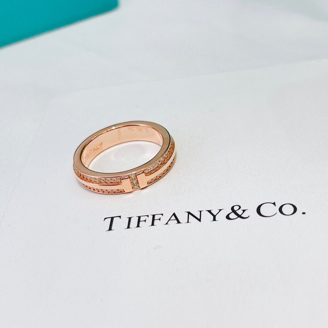 Tiffany Narrow Pave Moissanite Ring - 18K Rose Gold