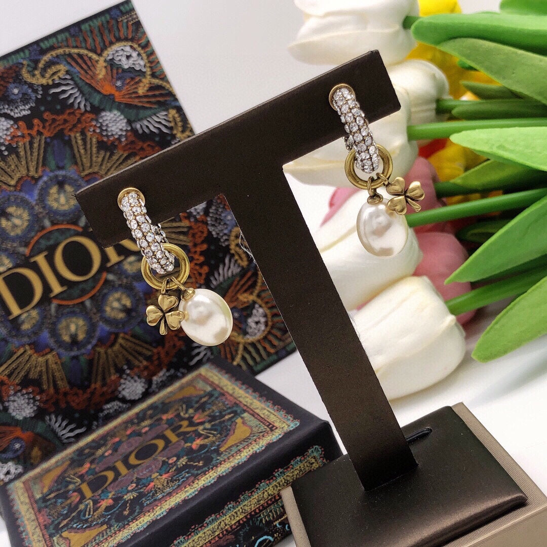 Dior March Grass Pearl Crystal Earrings