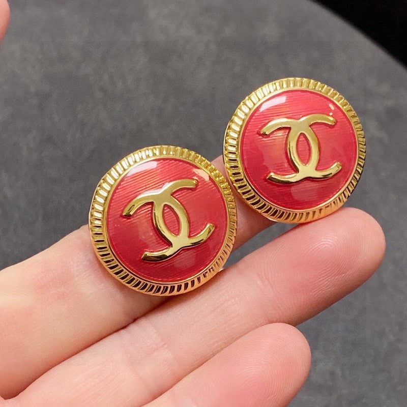 Chanel Red Round Earrings - 18K Yellow Gold