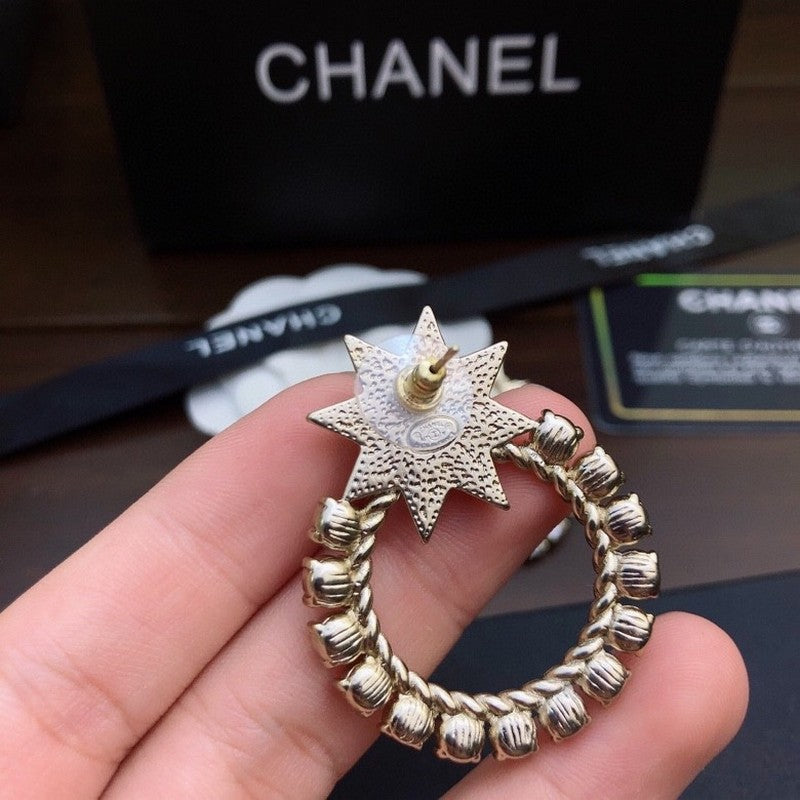 Chanel Star Full Crystal Earrings - 18K Gold