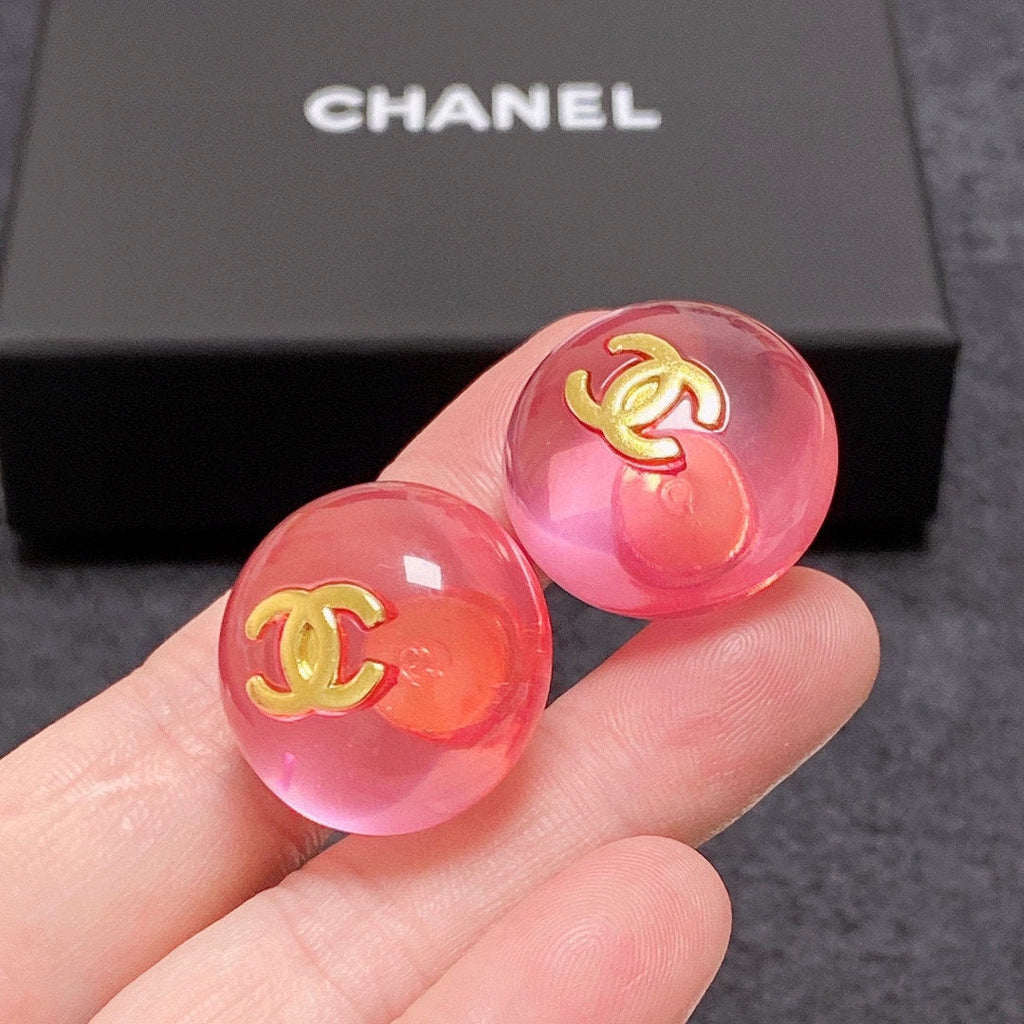 Chanel Pink Crystal Earrings - 18K Yellow Gold