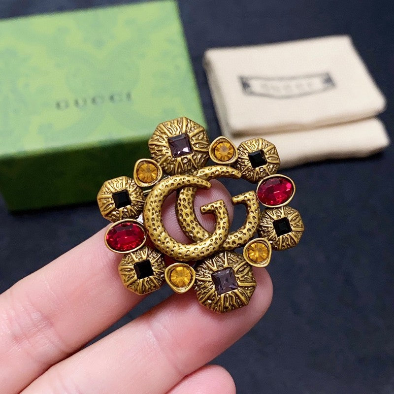 Gucci Double G Flower Crystal Brooch
