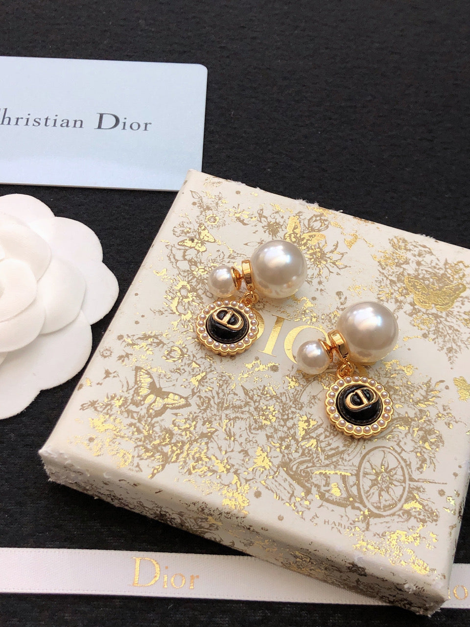 Dior Black Pearl Earrings