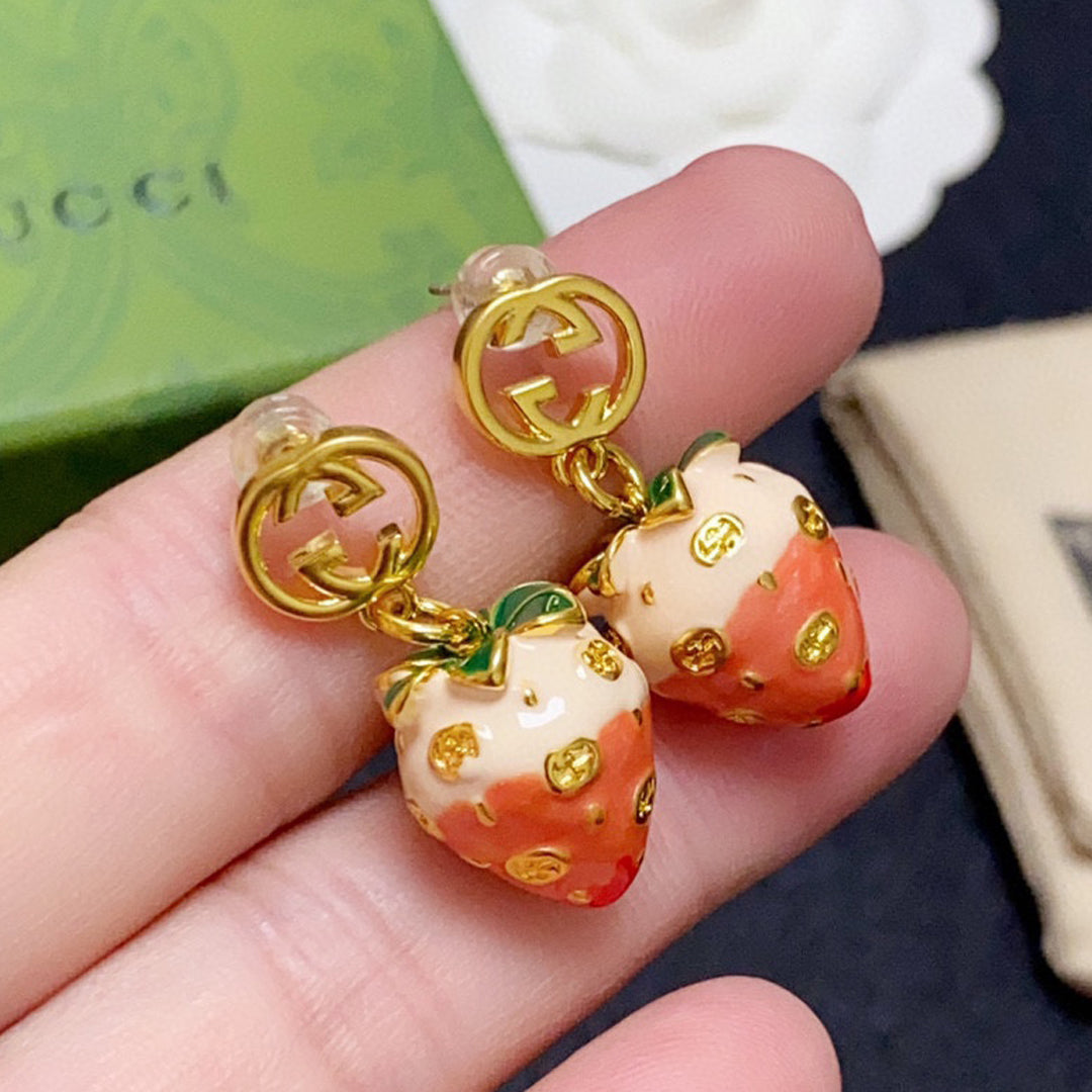 Gucci Double G Strawberry Earrings - 18K Yellow Gold