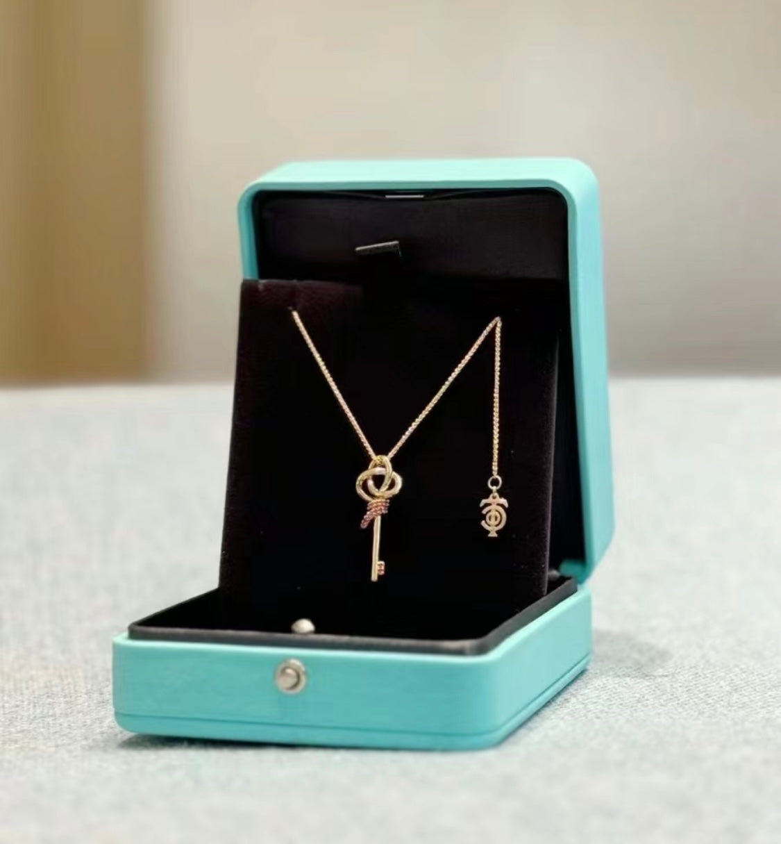 Tiffany Keys Woven Pink Diamonds Medium Necklace