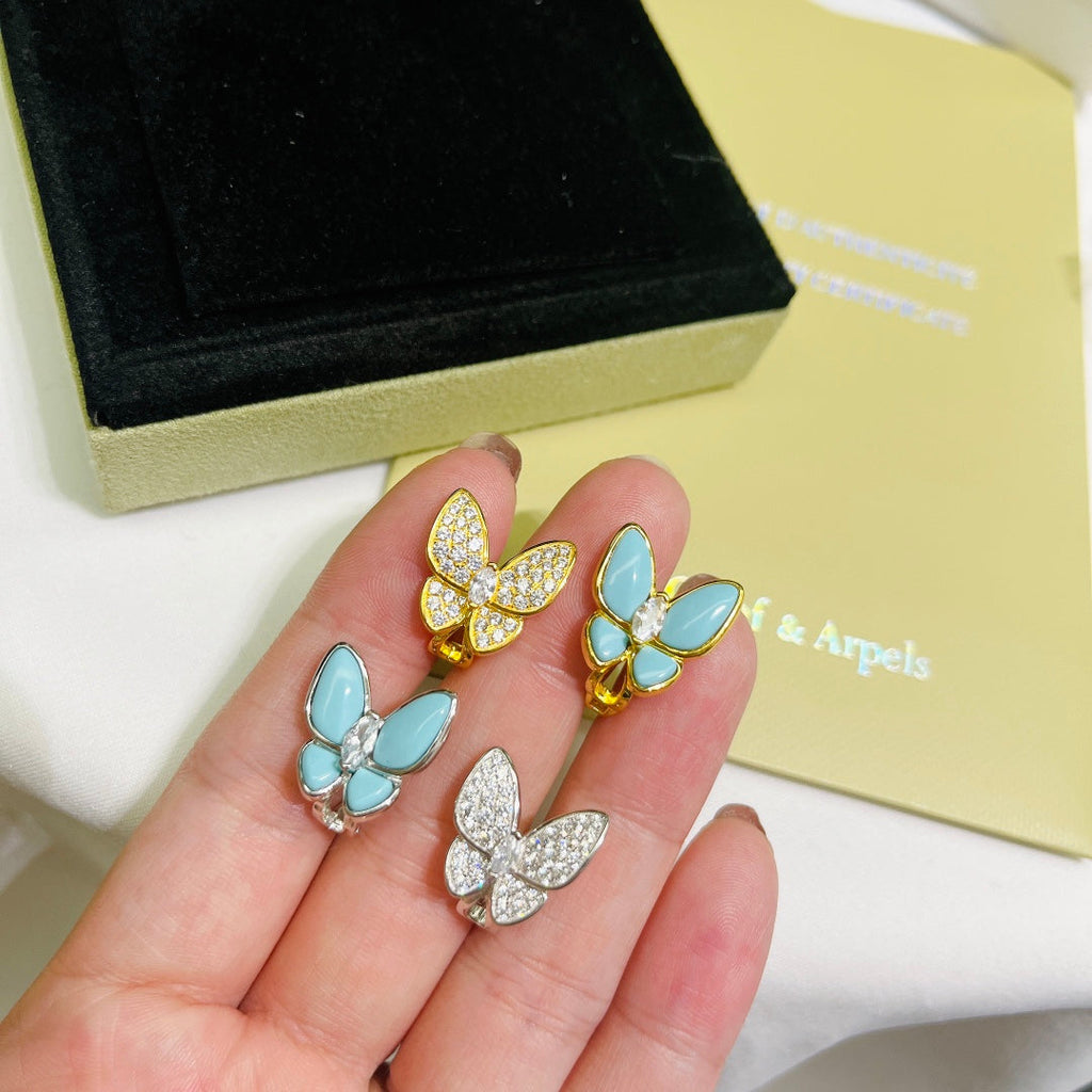 Two Butterfly Turquoise Earrings - 18K Gold