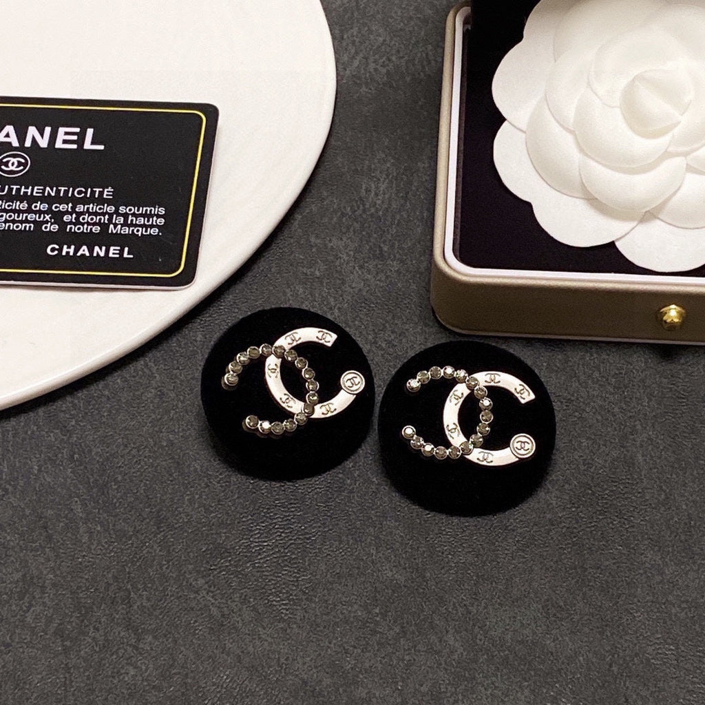 Chanel Black Resin Crystal Earrings - 18K White Gold