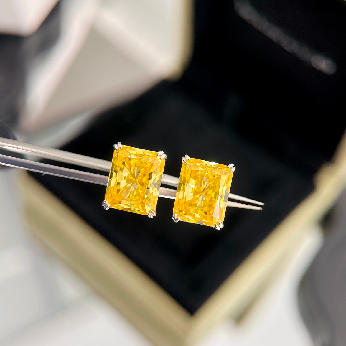 Tiffany Yellow Crystal Earrings - 18K White Gold