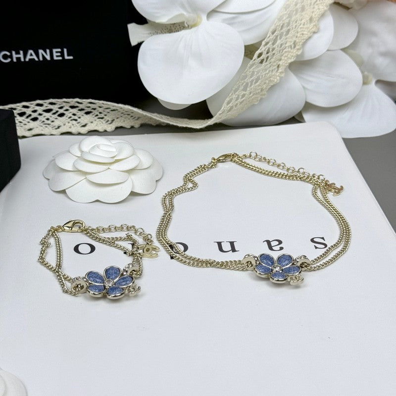 Chanel 26C Blue Flower Choker Necklace