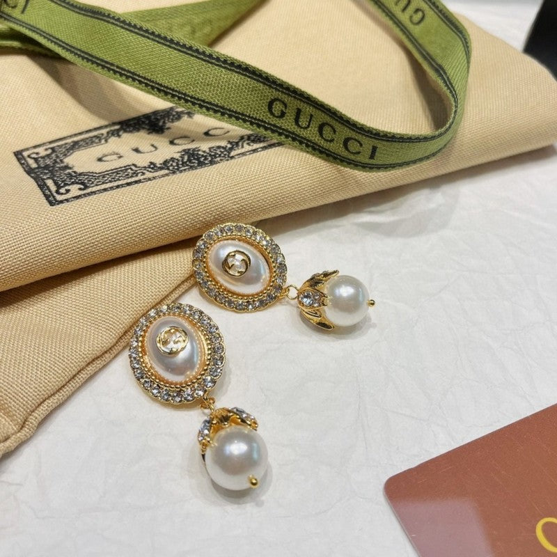 Gucci Double G Flower Pearl Earrings - 18K Yellow Gold