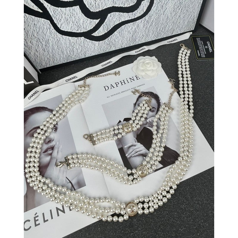 Chanel Choker Pearl Chain Necklace