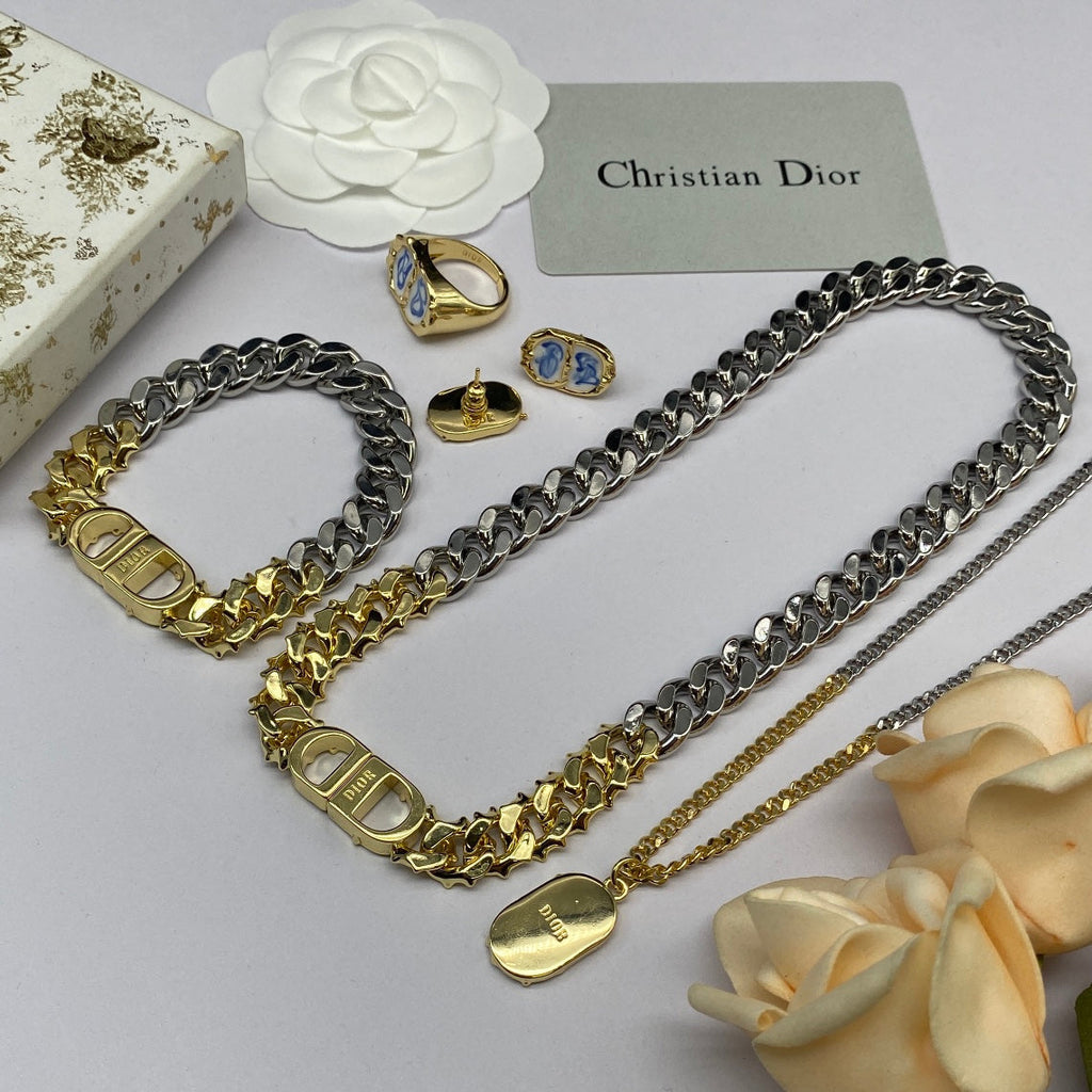 Dior Icon Chain Blue White Resin Necklace