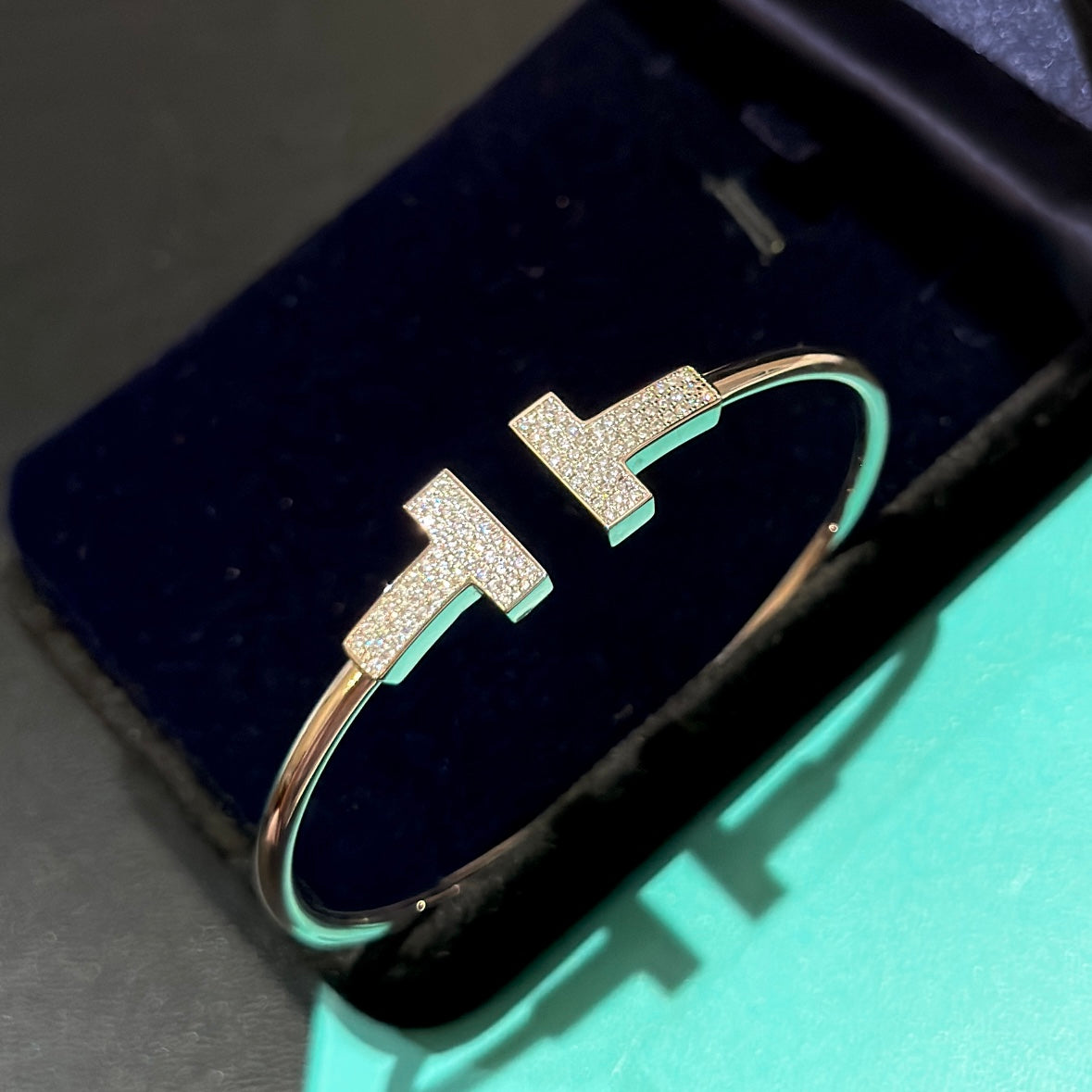 Tiffany Wide Moissanite Wire Bracelet - 18K White Gold
