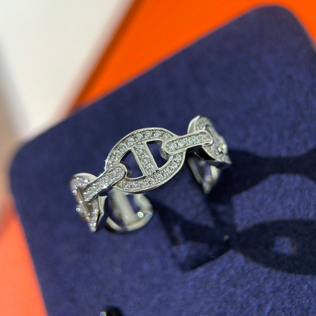 Hermes Chaine d'Ancre Enchainee Diamond Ring - 18K White Gold