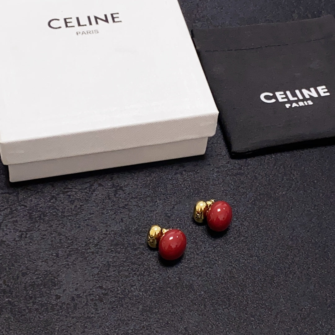 Celine Triomphe Red Earrings - 18K Yellow Gold