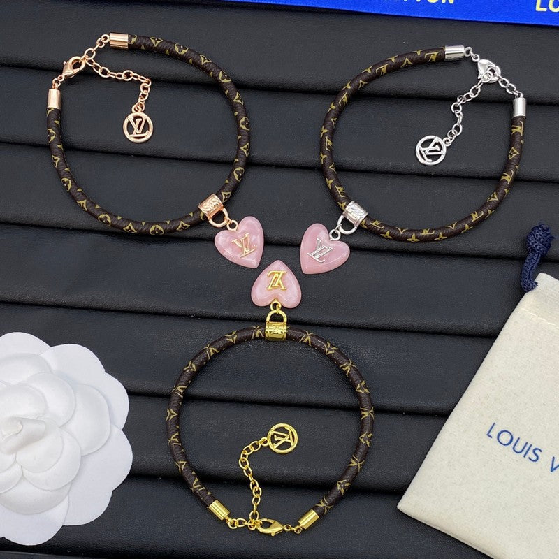 Louis Vuitton Leather Pink Heart Bracelet