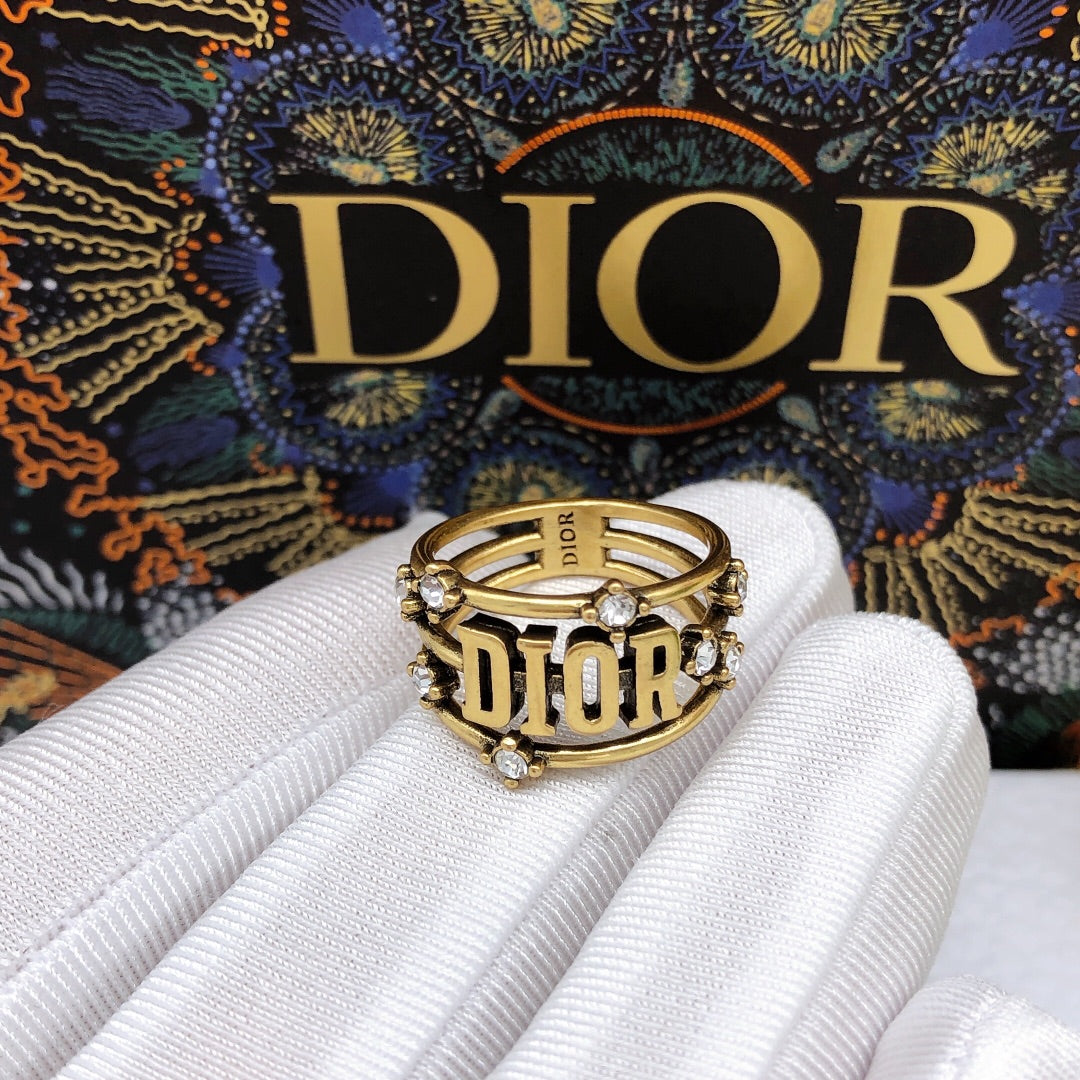 Dior Vintage Crystal Ring - 18K Yellow Gold