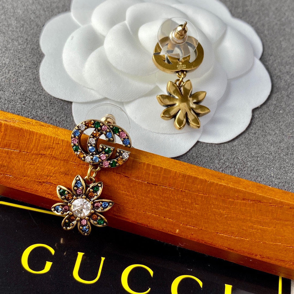 Gucci Double G Flower Pendant Earrings - 18K Yellow Gold