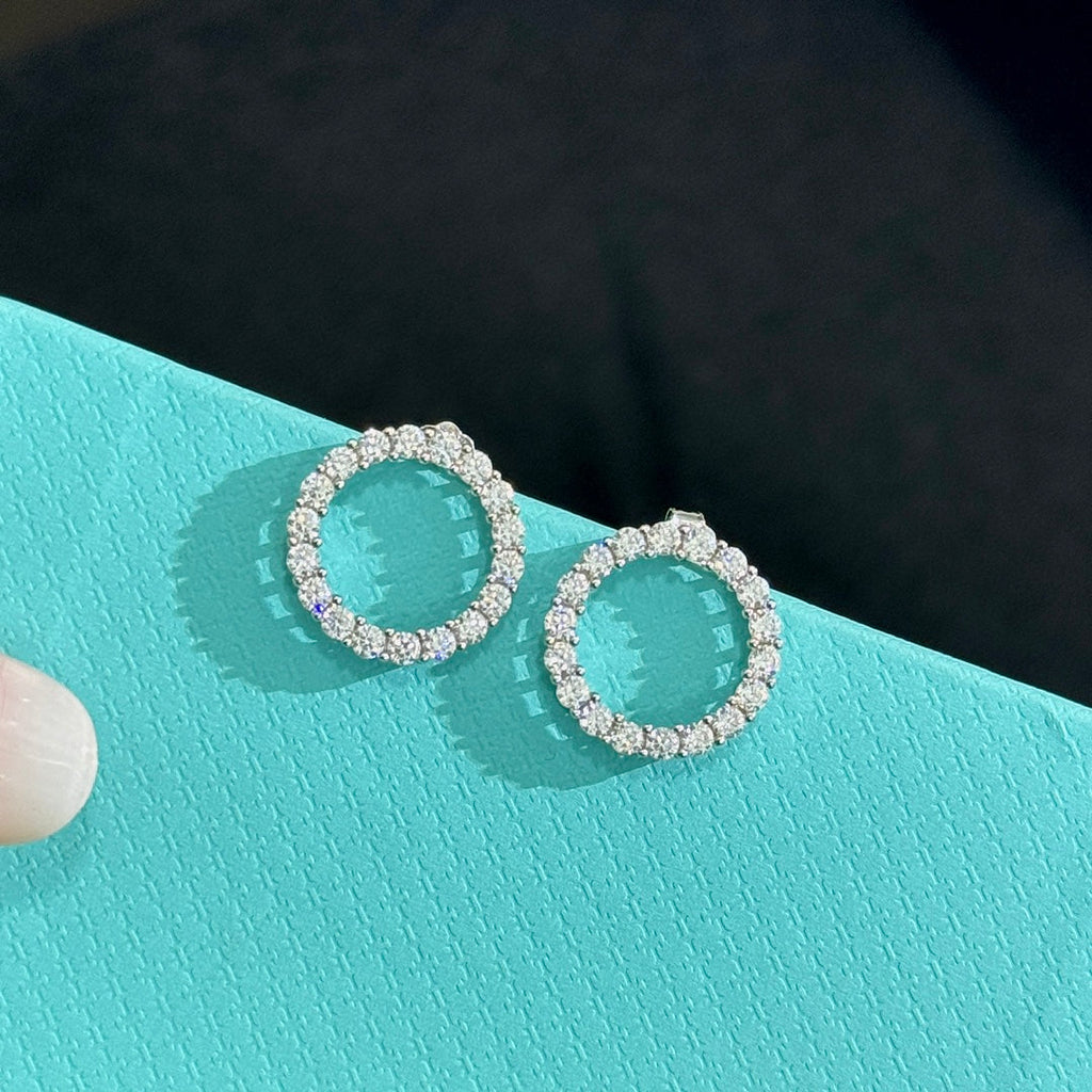 Tiffany Circle Diamond Earrings - 18K White Gold