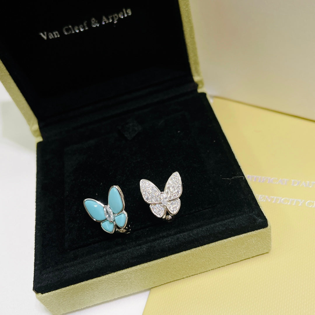 Two Butterfly Turquoise Earrings - 18K Gold