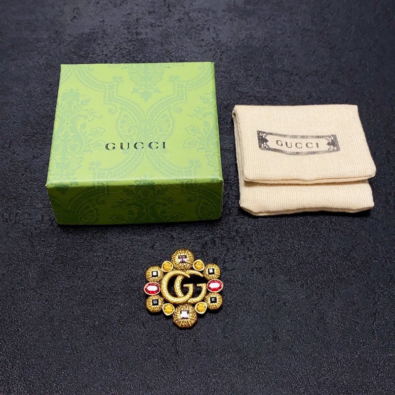 Gucci Double G Flower Crystal Brooch
