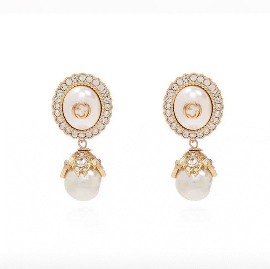 Gucci Double G Pearl Earrings - 18K Yellow Gold