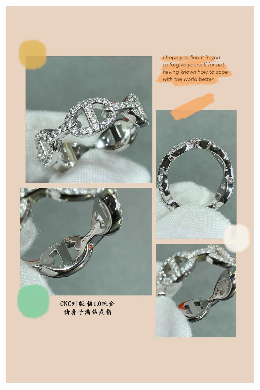 Hermes Chaine D'Ancre Enchainee Moissanite Ring - 18K White Gold
