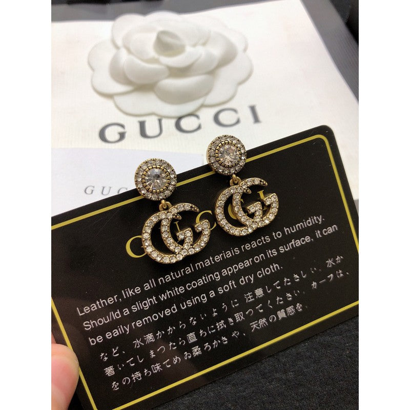 Gucci Double G Crystal Pendant Earrings - 18K Yellow Gold
