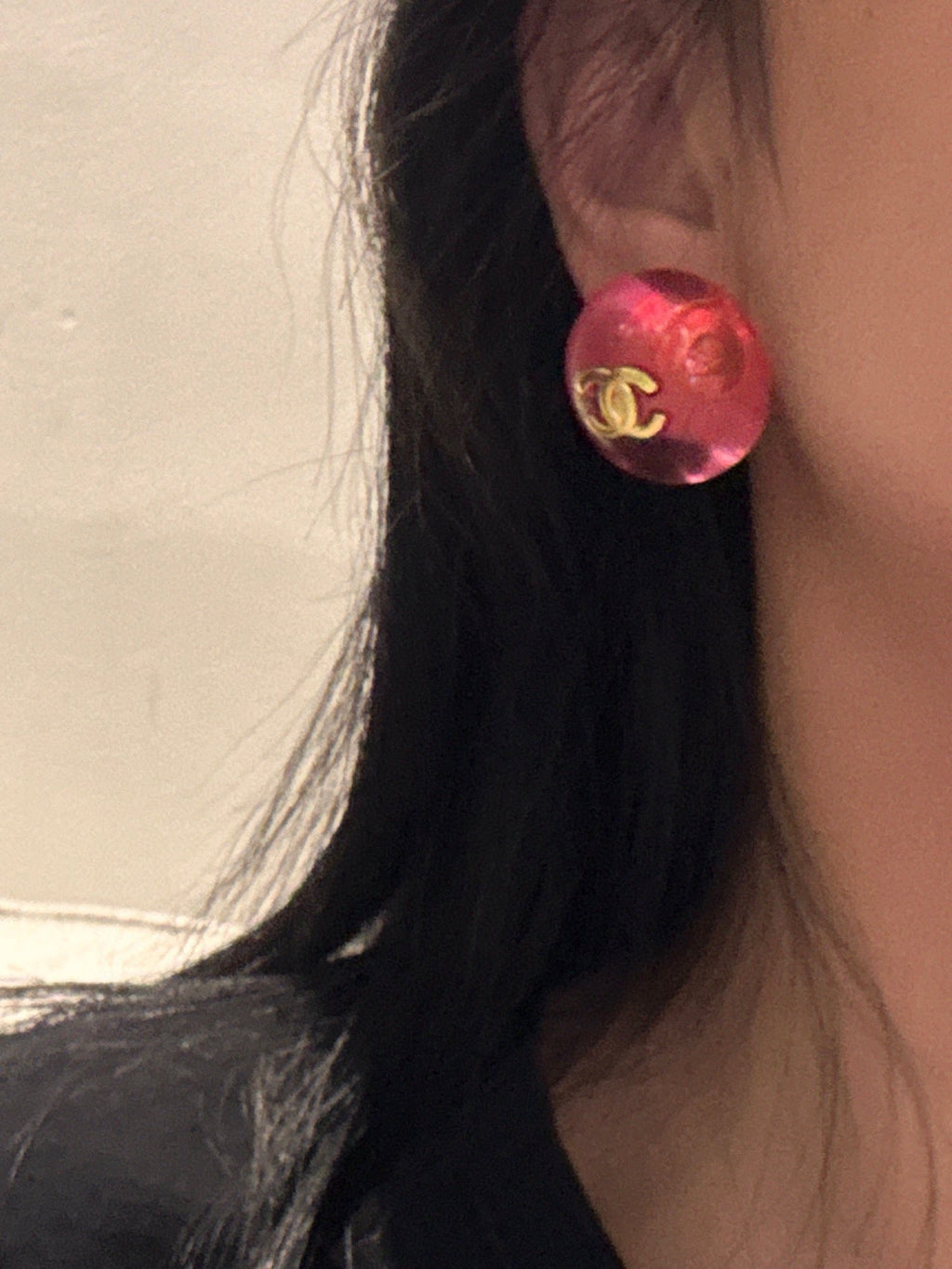 Chanel Pink Crystal Earrings - 18K Yellow Gold