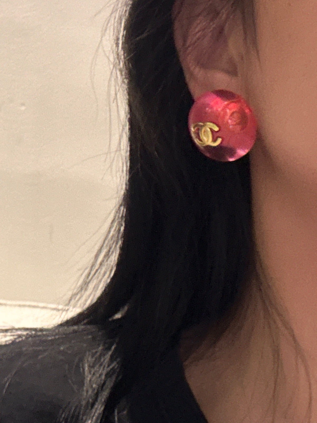 Chanel Pink Crystal Earrings - 18K Yellow Gold