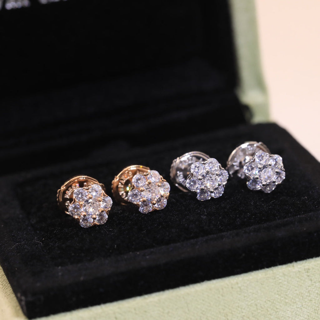 Flower Crystal Earrings - 18K Gold