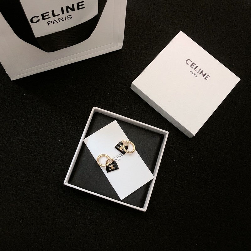 Celine Black Bag Earrings - 18K Yellow Gold