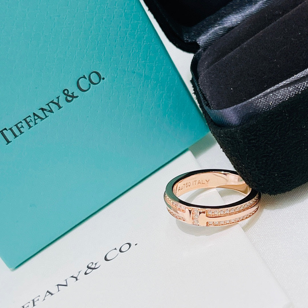 Tiffany Narrow Pave Moissanite Ring - 18K Rose Gold