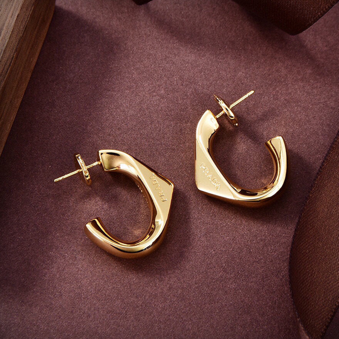 Prada Triangle Open Earrings - 18K Gold