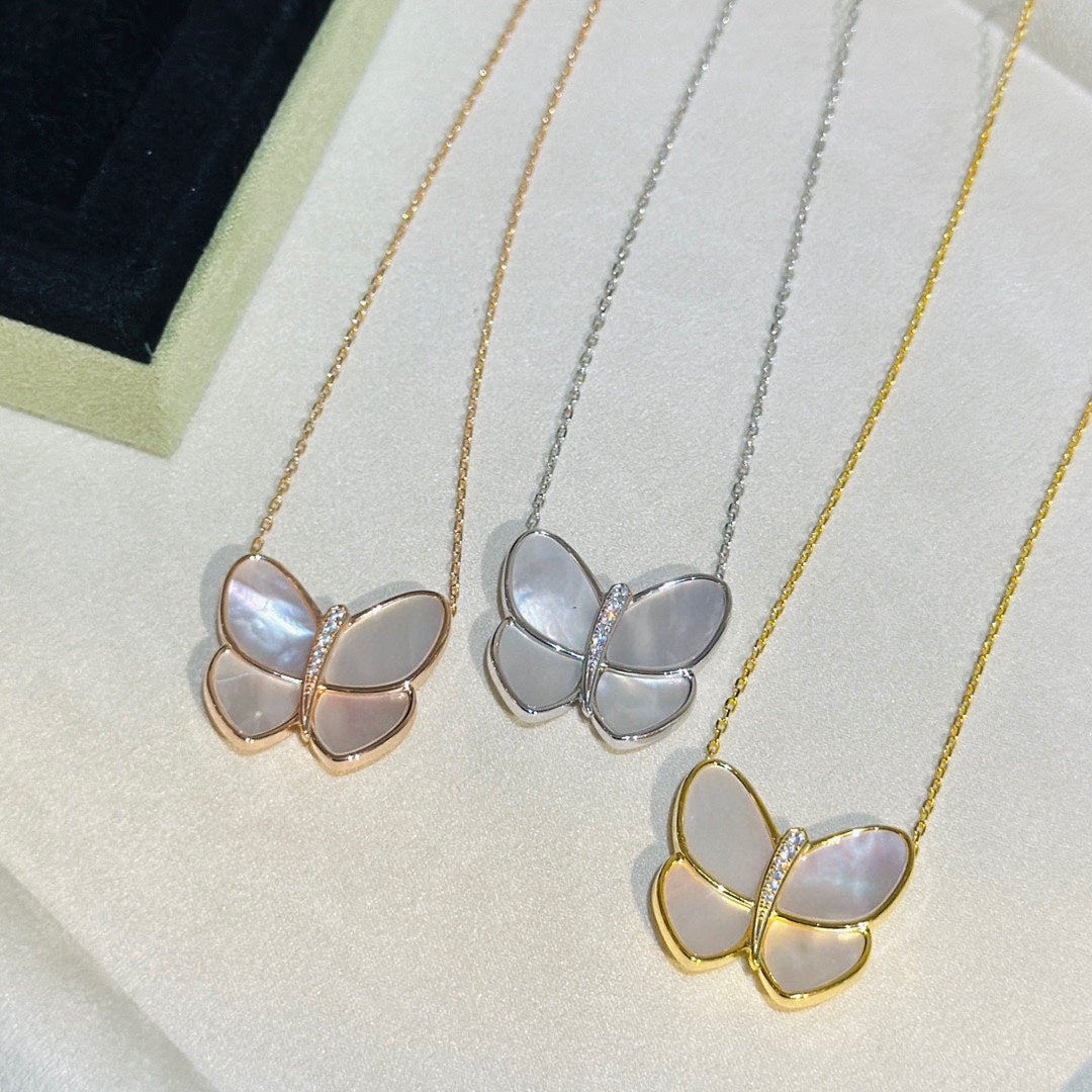 Butterfly Pearl Necklace - 18K Gold