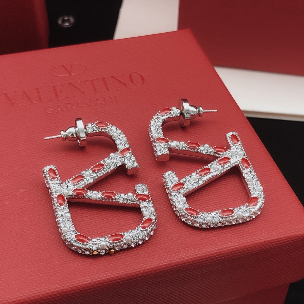 Valentino Red Crystal Earrings - 18K Gold