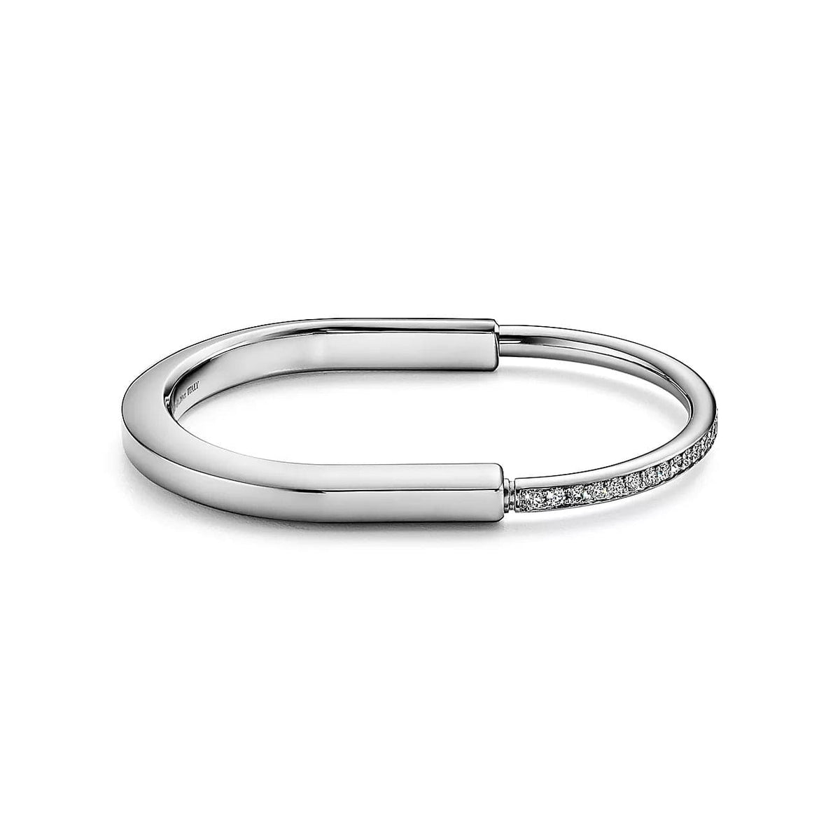 Tiffany Lock Bangle Half Pave Diamond Bracelet - 18K Gold