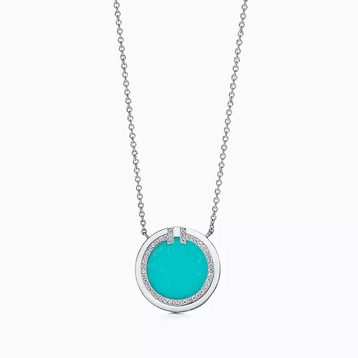 Tiffany Diamond & Turquoise Circle Pendant Necklace