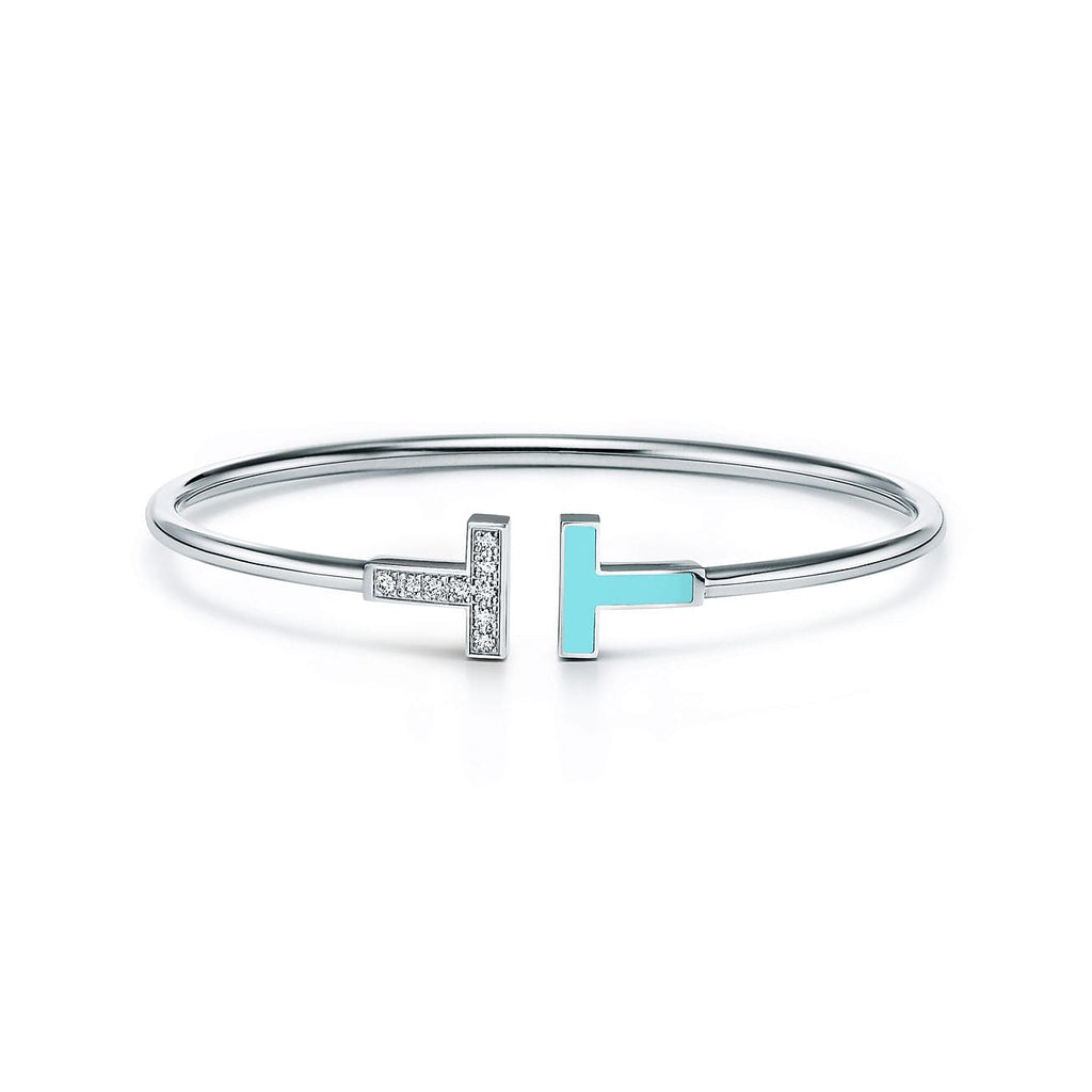 Tiffany Diamond and Turquoise Wire Bracelet - 18K White Gold