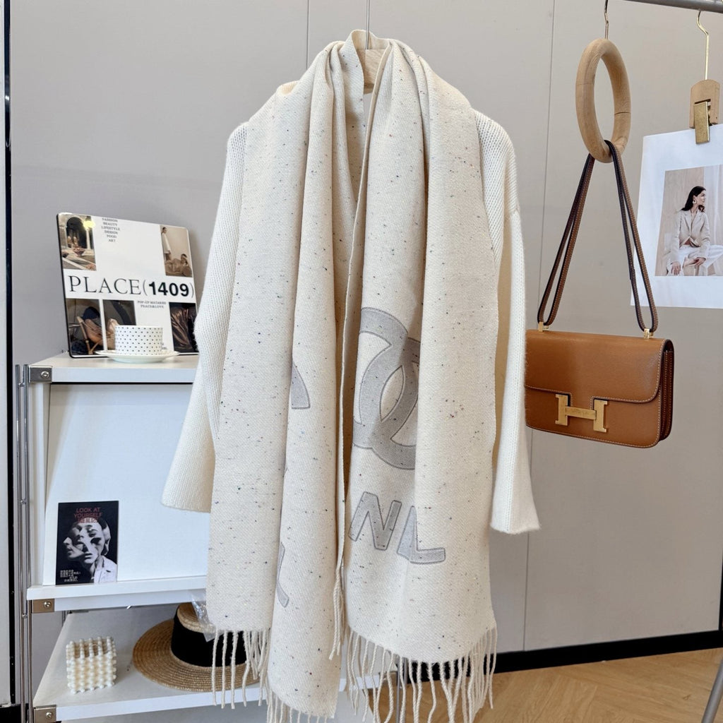 Chanel Double-C Motif Fringed Scarf — hero