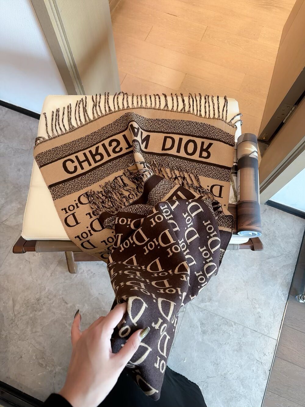 Dior Logo-Pattern Fringed Scarf — front
