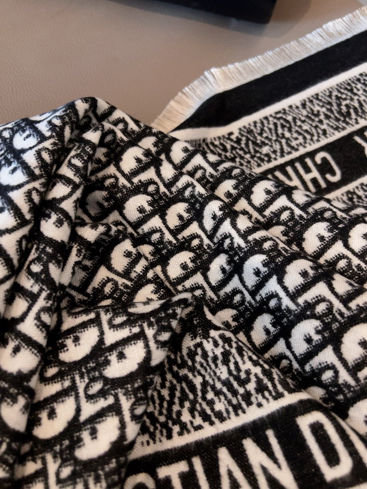 Dior Fringed Monogram Scarf — detail