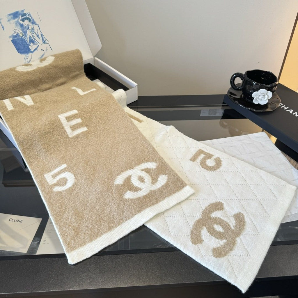 Chanel Knit Scarf with Ivory Motifs — side